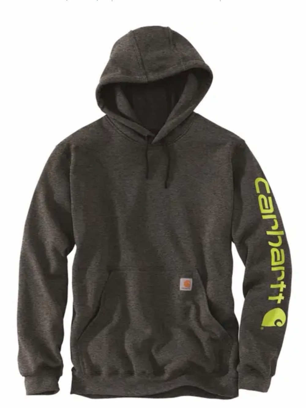 Carhartt Dark Gray Hoodie with Neon Yellow Sleeve Logo